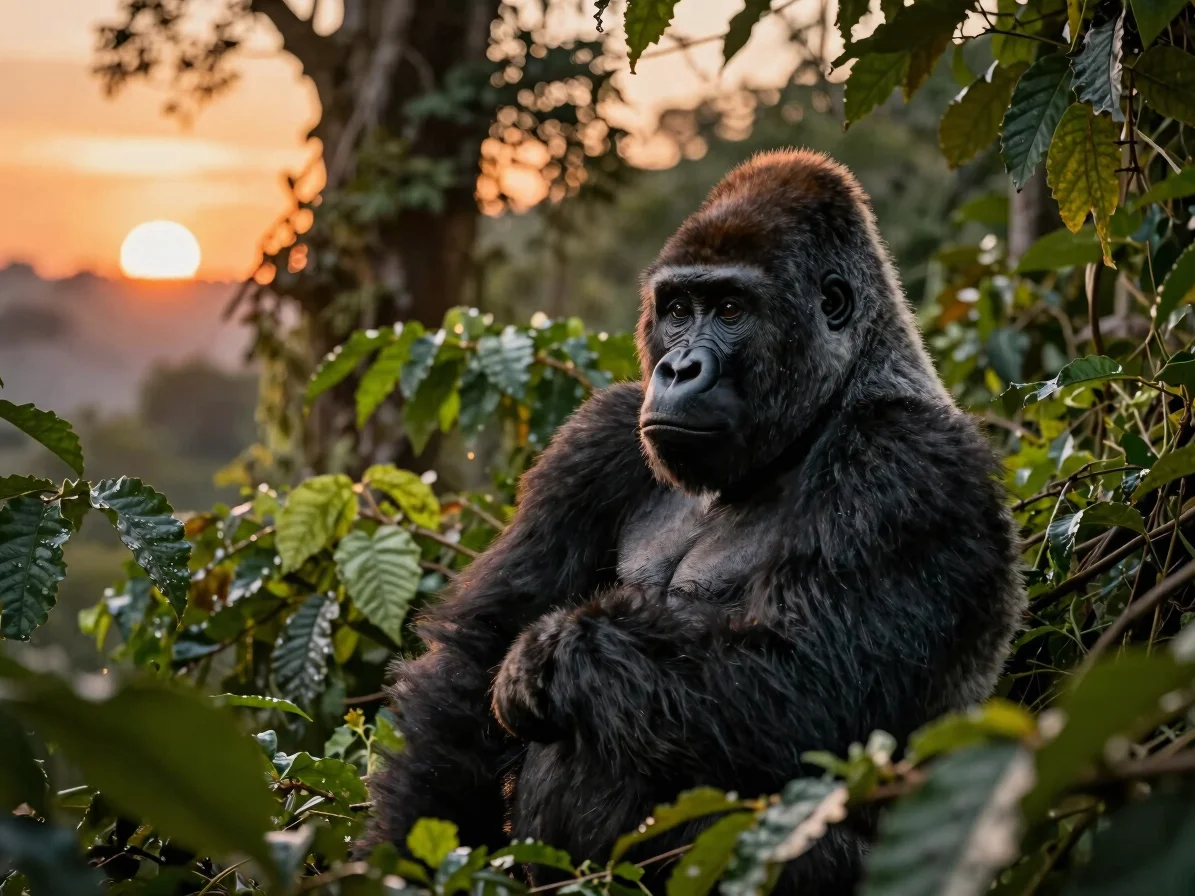 Intimate shot of a mountain gorilla in Bwindi Impenetrable Forest
