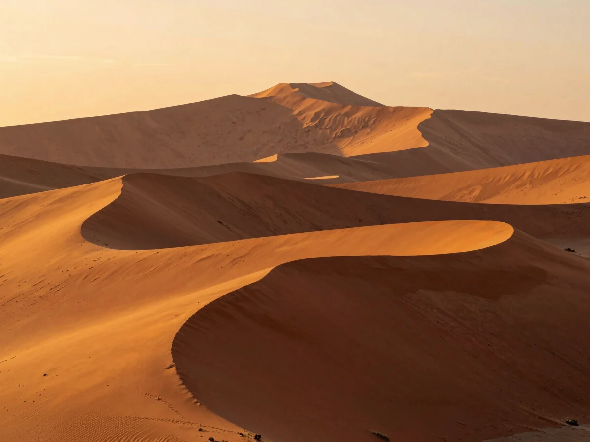 Towering red dunes of Sossusvlei, Namibia, at golden hour, deep s